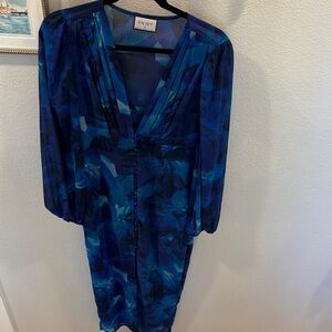 RNWY Blue Floral Watercolor V-Neck Women's Dress